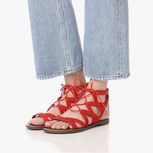NWT *SAM EDELMAN* Suede Gladiator *GEMMA* Sandals … *BLOOD ORANGE* … Size: 8.5 M